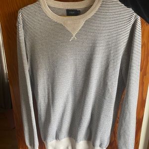 J Crew 100% Cotton Navy and Cream Fine Stripe Sweater - M